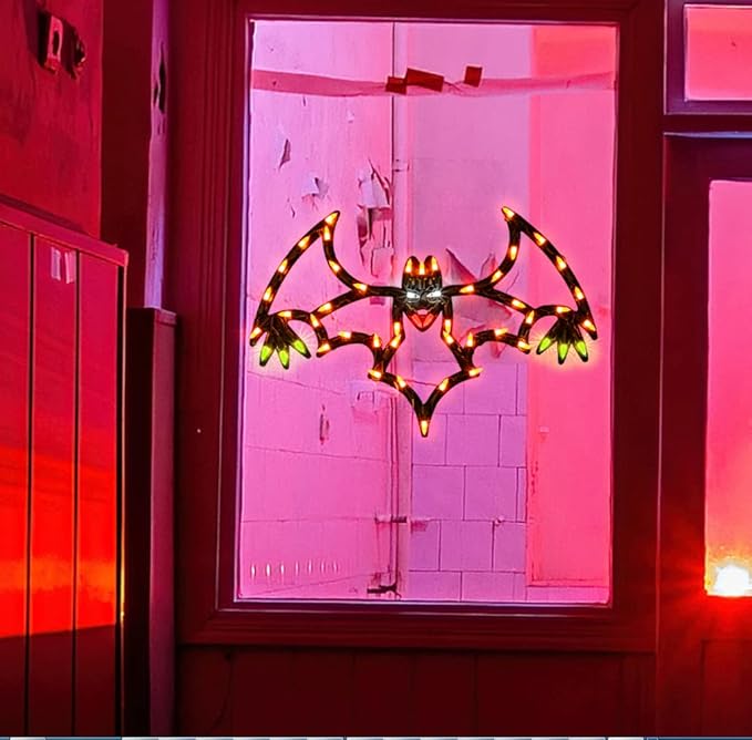 13.3" Lighted Bat Halloween Window Silhouette Decoration,Halloween Lighted Window Decoration,Hanging Light Up Holiday Ornament (Bat Light)
