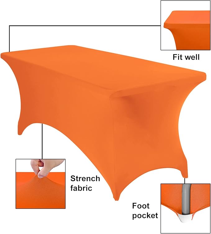 2Pack Spandex Waterproof Table Covers 6ft,Spandex 6ft Waterproof Table Cover for Party,Wedding, Banquet, and Events(Orange)