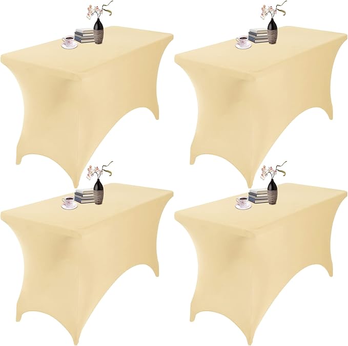 4Pack Spandex Waterproof Table Covers 4ft,Spandex 4ft Waterproof Table Cover for Party,Wedding, Banquet, and Events(Champagne)