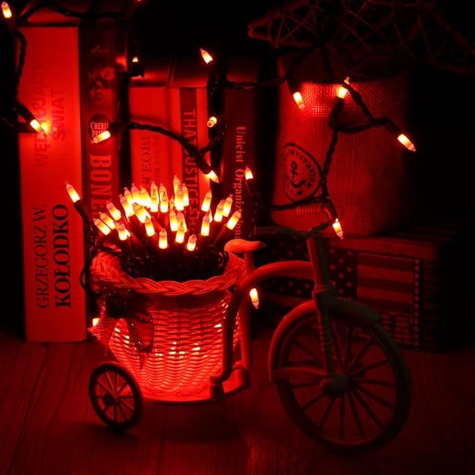 Brizled Orange Halloween Lights, 42.6ft 200 Count Incandescent Halloween String Lights Connectable, UL Certified Black Wire Mini Orange Lights String for Indoor Outdoor Tree Patio Garden Party Decor