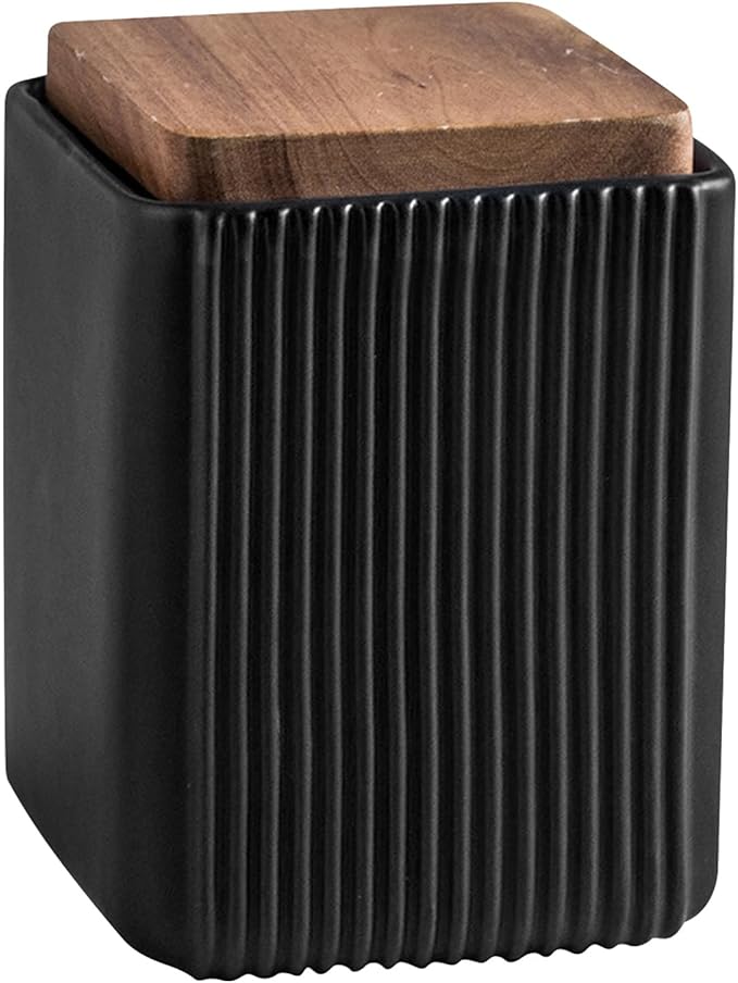 Ceramic Storage Jars Modern Elegant Polished Airtight Gorgeous Storage Canisters with Wooden Lid Small Food Stroage Jar for Kitchen Spice Tea Vanilla Sugar Coffee Beans (Black,Small size,13cm*10cm)