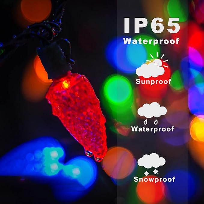 HUGSVIK 39Ft 100 LED Solar Christmas Lights Outdoor, 8 Modes C6 Strawberry Lights, Waterproof Outdoor Christmas String Lights for Xmas Tree, Holiday, Garden, Patio, Arbor Decor