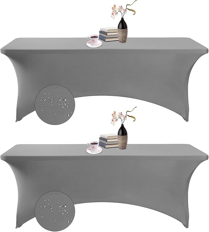 2Pack Spandex Waterproof Table Covers 8ft,Spandex 8ft Waterproof Table Cover for Party,Wedding, Banquet, and Events(Gary)