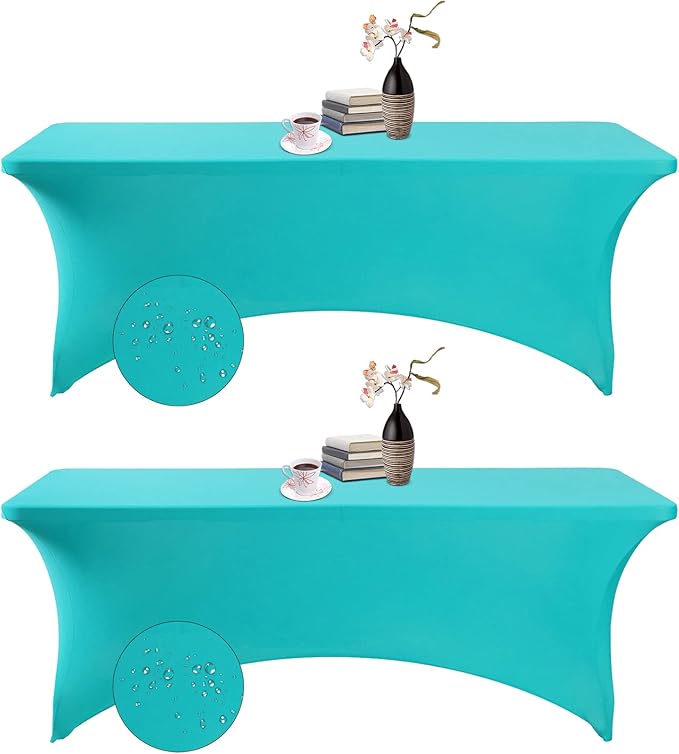2Pack Spandex Waterproof Table Covers 8ft,Spandex 8ft Waterproof Table Cover for Party,Wedding, Banquet, and Events(Turquoise)