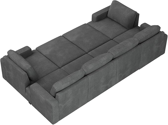 Nolany Sectional Couch with Storage Ottoman, Corduroy Sleeper Sectional Sofa with Chaise, Modular Sectional Couches for Living Room, Dark Grey