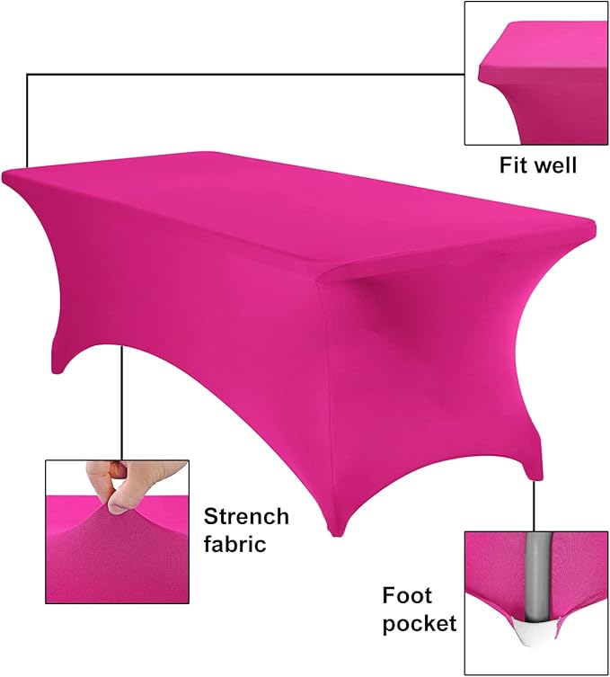 2Pack Spandex Waterproof Table Covers 8ft,Spandex 8ft Waterproof Table Cover for Party,Wedding, Banquet, and Events(Fuchsia)
