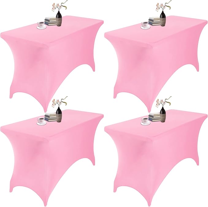 4Pack Spandex Waterproof Table Covers 4ft,Spandex 4ft Waterproof Table Cover for Party,Wedding, Banquet, and Events(Pink)