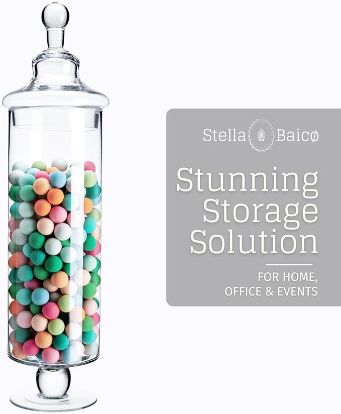 Tall Glass Apothecary Jars, Clear Candy Jar with Lid, Elegant Decorative Jars for Wedding and Party (Height: 17", Diameter: 4")