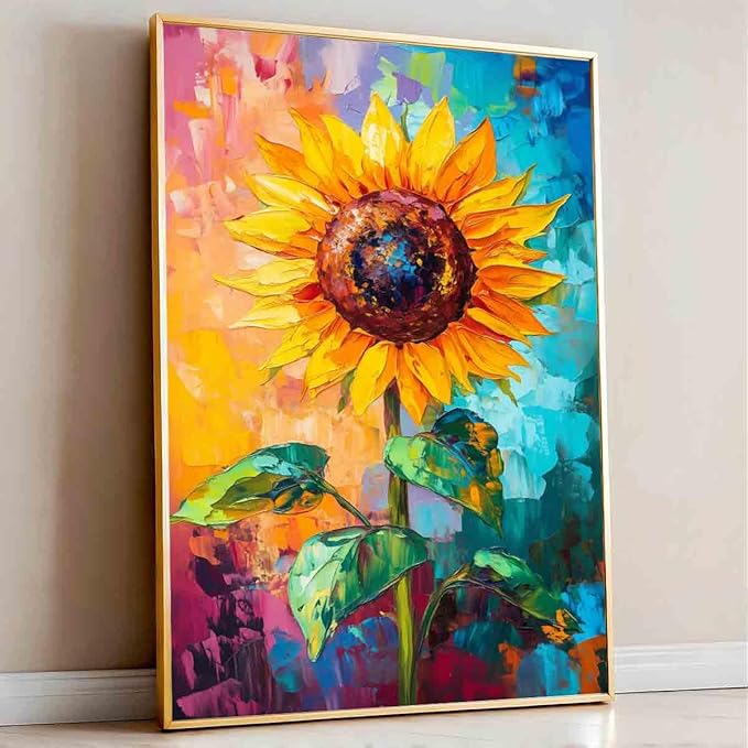 Sunflower Canvas Wall Art Abstract Floral Yellow Flower Picture Textured Flower Painting Field Landscape Wall Art Plant Farmhouse Floral Picture Modern Abstract Living Room Decor 16x24inch No Frame