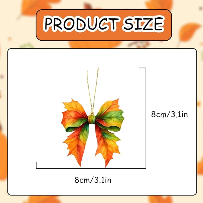 Fall Thanksgiving Hanging Ornament,9 Pcs Cute Bow Shaped Maple Leaf Acrylic Pendant, Funny Cartoon Christmas Tree Ornaments Decorationfor Tree Mini Autumn Leaf Decorations Indoor Outdoo