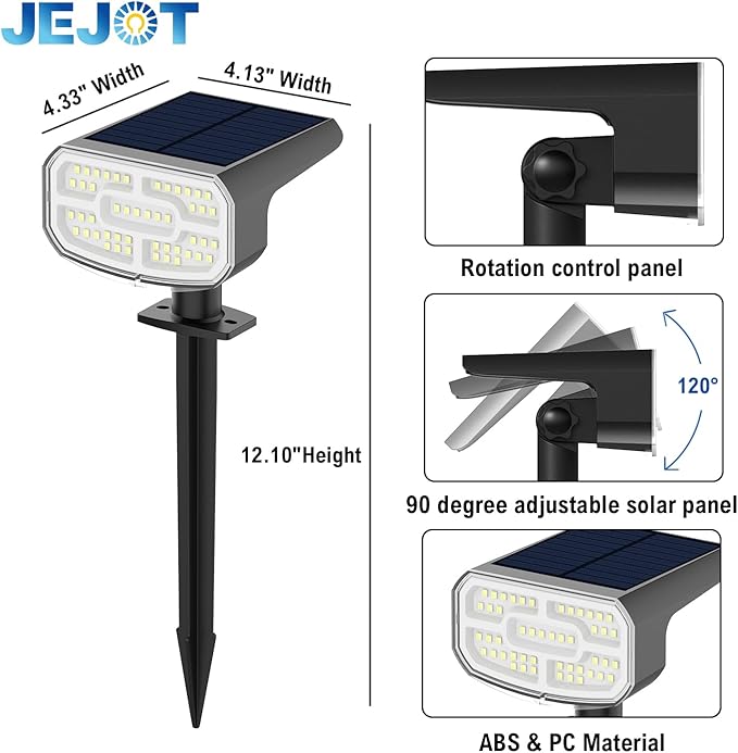 Solar Spot Lights Outdoor Waterproof IP65,6 Pack,2CCT(3000K/6500K), Super Bright LED, 4 Lighting Modes Selectable, Solar Powered Yard Garden Solar Spot Lights for Outside Landscape Auto On/Off