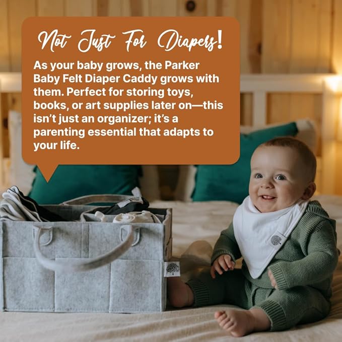 Parker Baby Diaper Caddy - Nursery Storage Bin and Car Organizer for Diapers and Baby Wipes - Gray, Regular