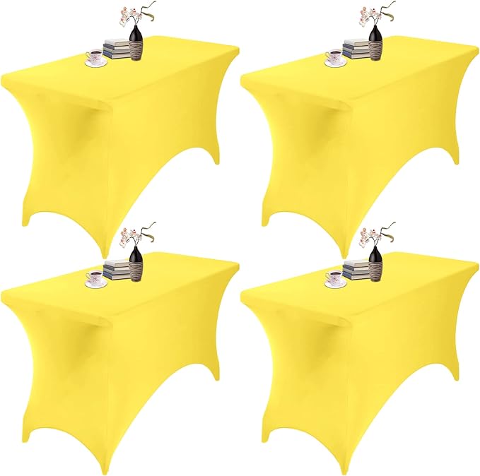 4Pack Spandex Waterproof Table Covers 4ft,Spandex 4ft Waterproof Table Cover for Party,Wedding, Banquet, and Events(Yellow)