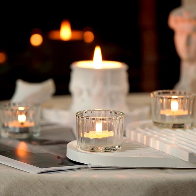 Homemory 12 Pcs Tealight Candle Holders, Clear Votive Candle Holders, Glass Candle Holder for Table Centerpiece, Wedding, Baby Shower, Birthday, Party, Halloween, Christmas