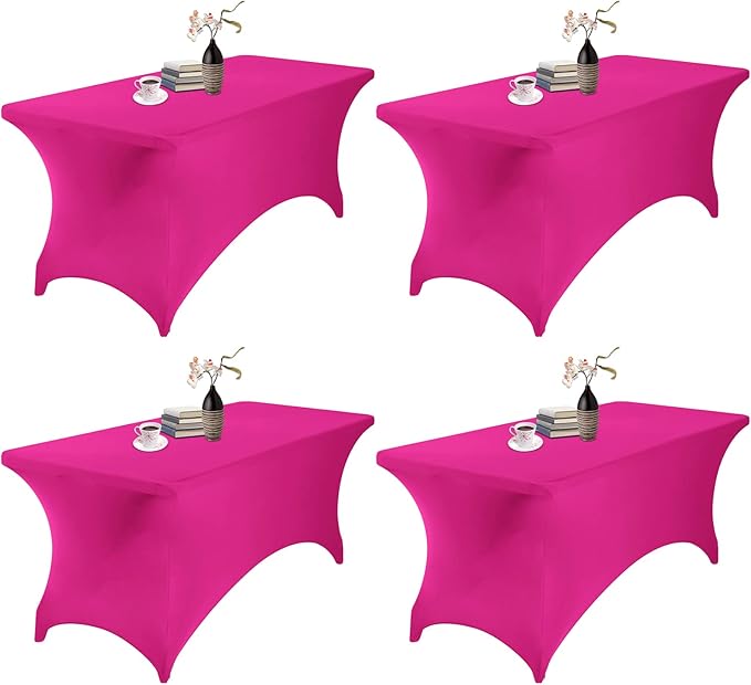4Pack Spandex Waterproof Table Covers 6ft,Spandex 6ft Waterproof Table Cover for Party,Wedding, Banquet, and Events(Fuchsia)