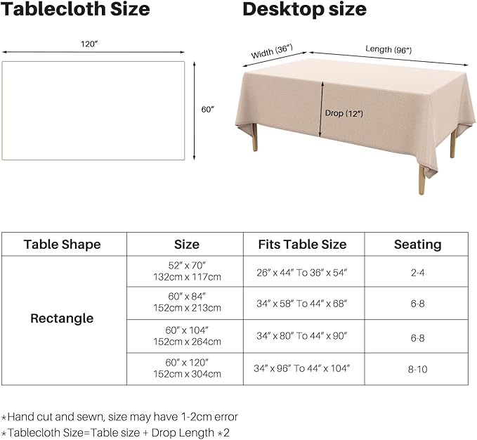 IVAPUPU Textured Linen Table Cloth for Rectangle Tables - Khaki Tablecloths Rectangular Waterproof Wrinkle Free Wipeable Dining Table Cover for Spring Wedding Birthday Kitchen Decor, 52 x 70 Inch