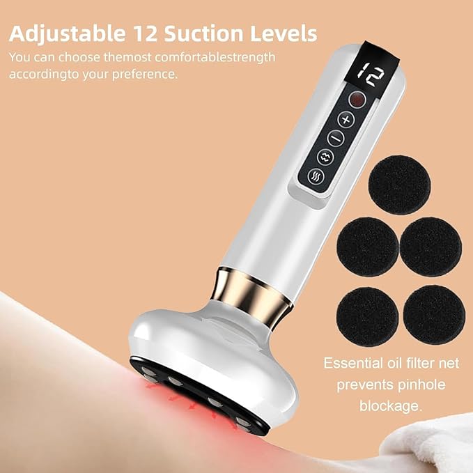 Handheld Cellulite Massager Tool- Elouris Cellulite Tool, 3 in 1 Vacuum Cupping kit, 12-Level Adjustable Cupping kit for Massage Therapy、Cupping Machine.(White)