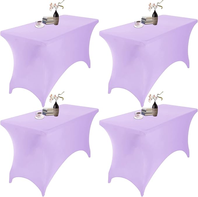 4Pack Spandex Waterproof Table Covers 4ft,Spandex 4ft Waterproof Table Cover for Party,Wedding, Banquet, and Events(Lavender)