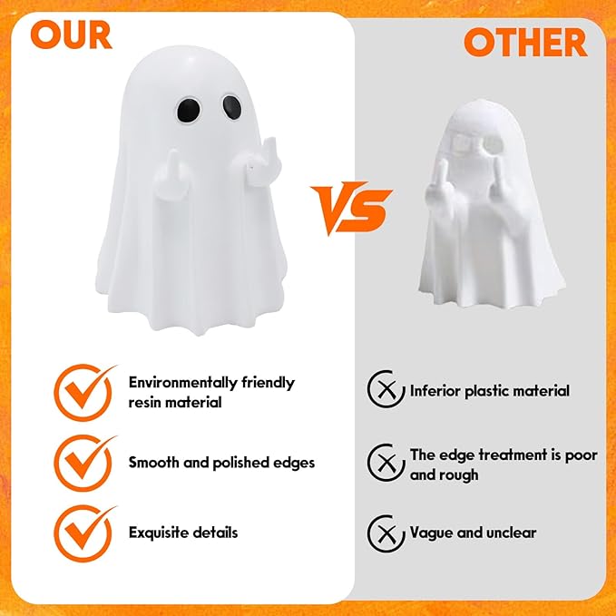 Halloween Ghost Figurine, Funny Spooky Resin Middle Finger Statue, Cute Decor for Halloween Decorations Indoor, Porch and Indoor Spooky Home Decor Gifts
