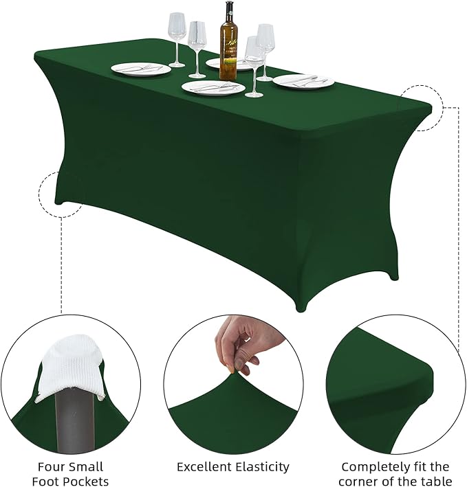 CWK 4FT Waterproof Stretch Spandex Table Cover for Rectangular Tables - Elastic Fitted Tablecloth for Folding Tables,Wrinkle Resistant Table Cloth for Parties,Weddings,Banquets&Events(Blackish Green)