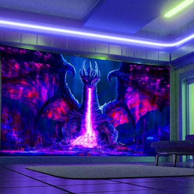 ADDWel Blacklight Dragon Tapestry, Cool Evil-Dragon Tapestry Glow In The Dark, UV Reactive Black Light Posters Wall Hanging for Bedroom Dorm Living Room Backdrop Decor
