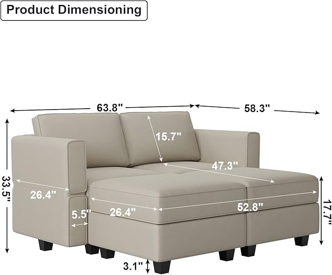 Belffin Modular Sectional Sofa with Reversible Chaise L Shaped Couch with Ottoman Modular Sofa Couch with Storage Grey
