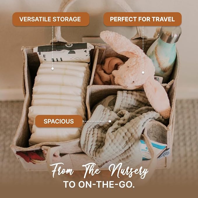 Parker Baby Diaper Caddy - Nursery Storage Bin and Car Organizer for Diapers and Baby Wipes - White, Regular