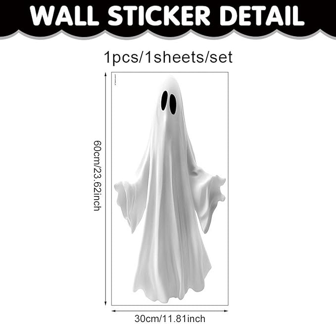 Halloween Window Clings for Glass 1 Sheets Ghost Window Decals Spooky Window Stickers Reusable Windows Cling for Halloween Fall Party Supplies Home School Office Glass Decorations