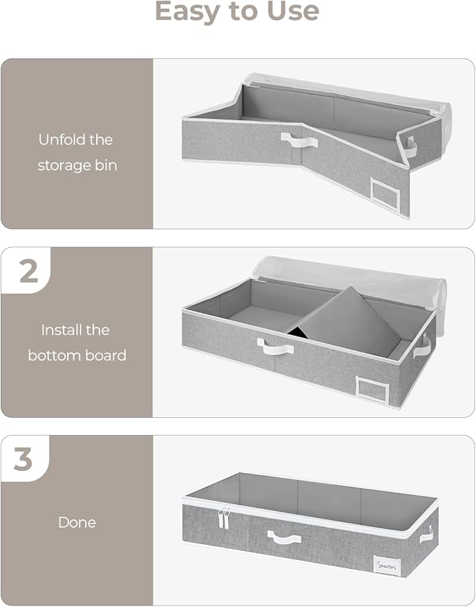 StorageWorks Under Bed Storage Containers with Handles and Label Holder, 2 Pack Ultra-thick Fabric Underbed Bins, Closet Organizer for Clothes, Blankets, Sweater