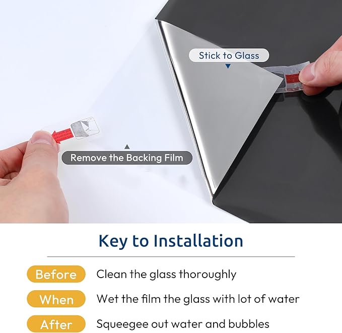 rabbitgoo Window Privacy Film One Way Window Tint for Home, Removable Reflective Heat Sun Blocking Anti UV Glass Door Covering, Mirror Tinting Film House Office, 29.5 in X 6.5 Feet, Black Silver