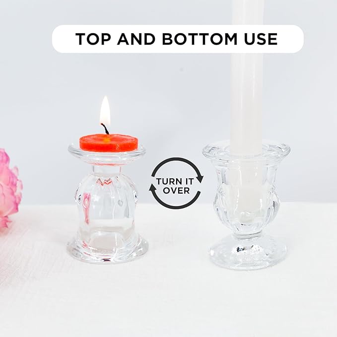 Glass Candle Holders Set of 24- Clear Candlestick Holders & Taper Candle Holders for Wedding Centerpiece Table Decorations, Valentines Day Decor, Party and Romantic Dinner