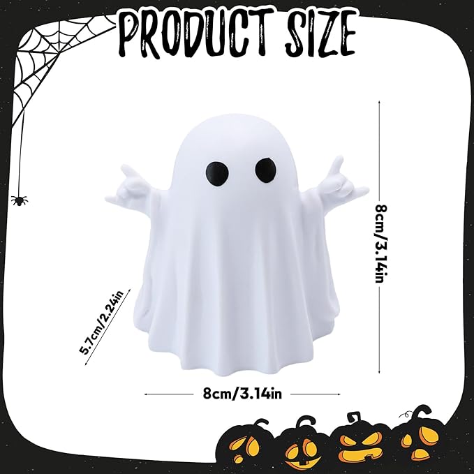 Halloween Ghost Figurine Halloween Desk Ornaments Funny Gestures Spooky Ghost Statue Cartoon Cute Mini Resin Spooky Ornaments for Holiday Home and Office Decorations