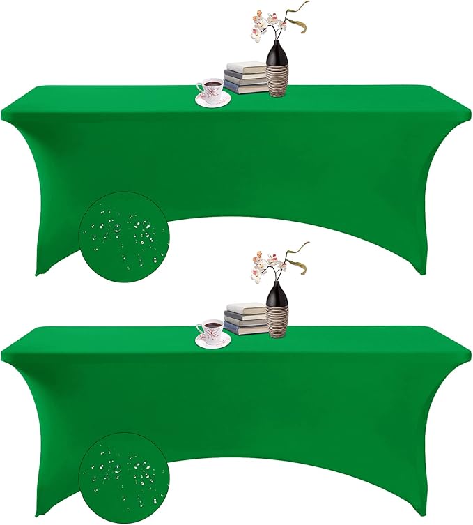2Pack Spandex Waterproof Table Covers 8ft,Spandex 8ft Waterproof Table Cover for Party,Wedding, Banquet, and Events(Emerald)