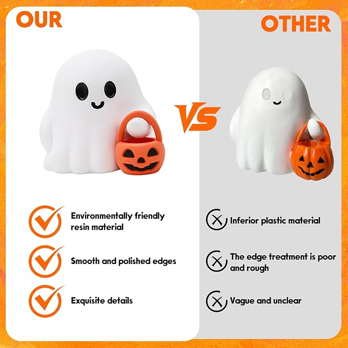 Halloween Ghost Figurine, Funny Spooky Resin Ghost with Pumpkin Basket Statue, Cute Decor for Halloween Decorations Indoor, Porch and Indoor Spooky Home Decor Gifts