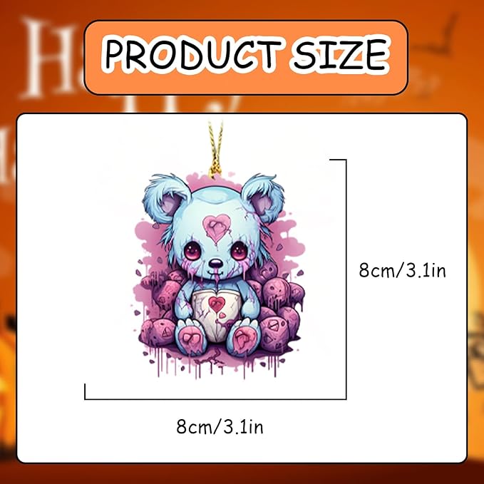 Halloween Tree Hanging Ornaments, 9 Pcs Cute Acrylic Pendant, Terror Bear Halloween Accessories, Funny Cartoon Christmas Tree Decoration for Mini Characters Decorations Indoor Outdoo