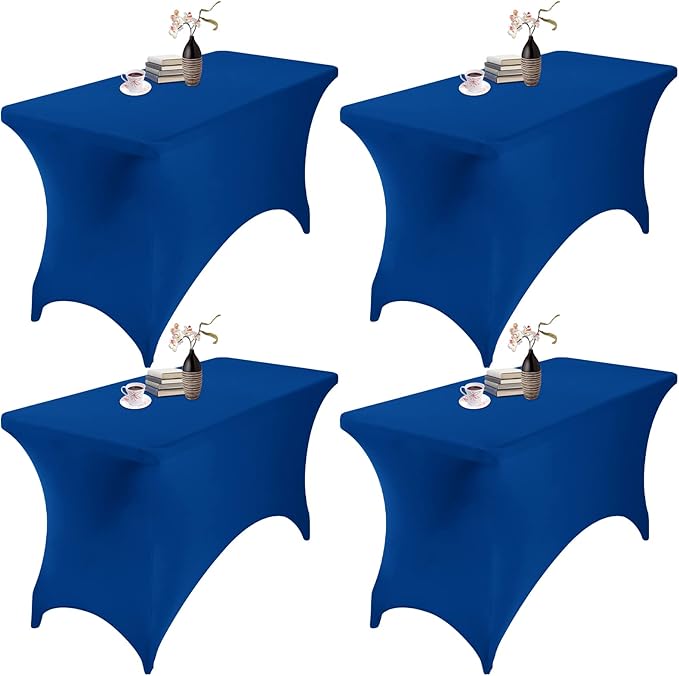 4Pack Spandex Waterproof Table Covers 4ft,Spandex 4ft Waterproof Table Cover for Party,Wedding, Banquet, and Events(Classicbule)