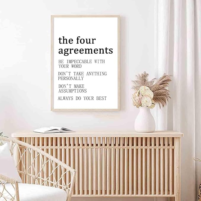 The Four Agreements Poster Inspirational Wall Art Black And White Quote Posters Positive Inspirational Wall Art Vintage Poster Motivational Painting Modern Canvas Minimalist Decor 16x24inch No Frame