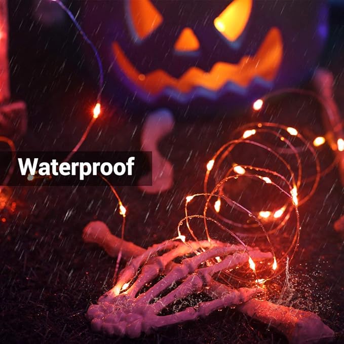 BrizLabs Orange Fairy Lights, 19.47ft 60 LED Orange Halloween String Lights, 8 Modes Battery Fairy Light with Remote, Indoor Outdoor Starry Twinkle Light for DIY Home Bedroom Patio Holiday Party Decor