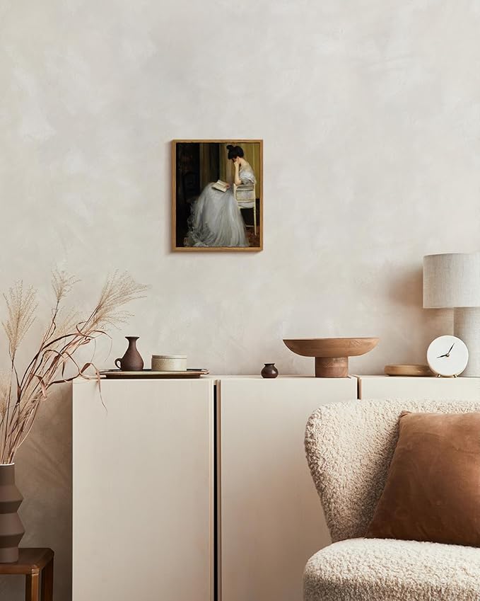 VIYYIEA Framed Canvas Wall Art Home Decor Portrait Art for Living Room Women Reading Pictures Bedroom Bathroom Wall Decor Mid Century Lady Oil Painting Room Decor Vintage Prints Aesthetic 9x11in
