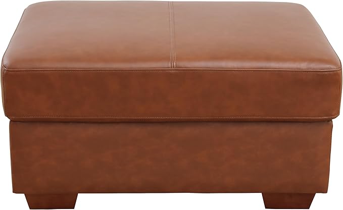 Ottoman Rectangular Storage Ottoman Bench, Genuine Cow Leather Footrest, Coffee Table, Stool Footstool with Hinged Lid for Living Room, Bedroom, Entryway, Brown, 36.5"x28"x18.5"