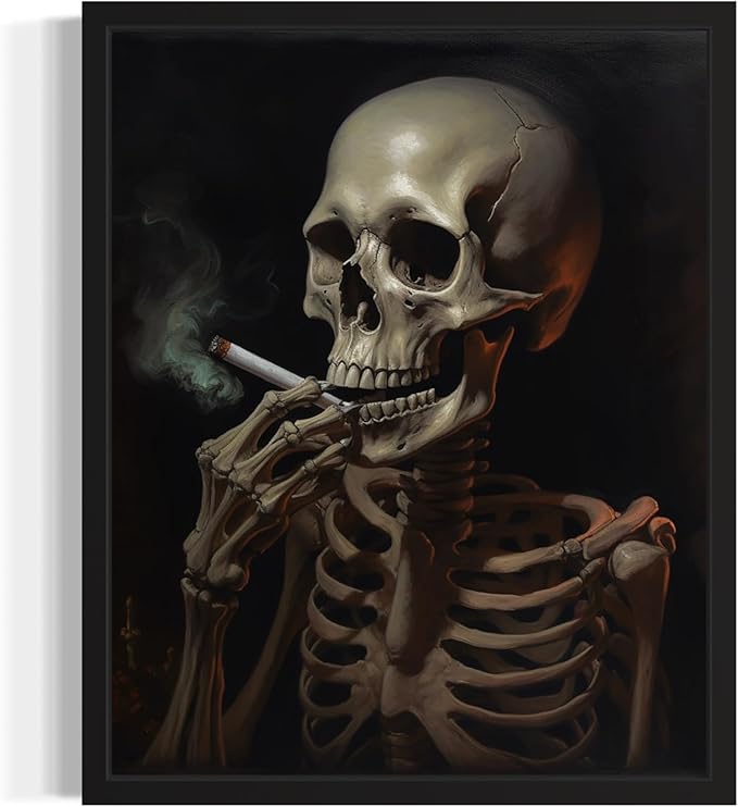 Skull Smoking Ciggarettes Poster Art Print, Halloween Scary Vintage Wall Art Academia Spooky Painting Decoration for Horror Prints, Gothic Posters Bedroom Decor 89 (Skull Smoking Ciggarettes, 8 x 10 inches, Unframed)