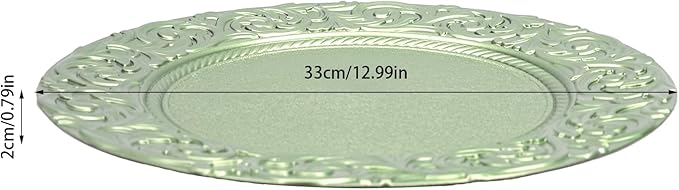 Antique Charger Plates Set 13'' Round Embossed Dinner Plate Chargers Plastic Elegant Floral Plates for Dinner Wedding Party Event Table Kitchen Decoration 100PCS (Green 100Pcs)