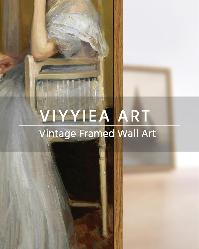VIYYIEA Framed Canvas Wall Art Home Decor Portrait Art for Living Room Women Reading Pictures Bedroom Bathroom Wall Decor Mid Century Lady Oil Painting Room Decor Vintage Prints Aesthetic 16x24in