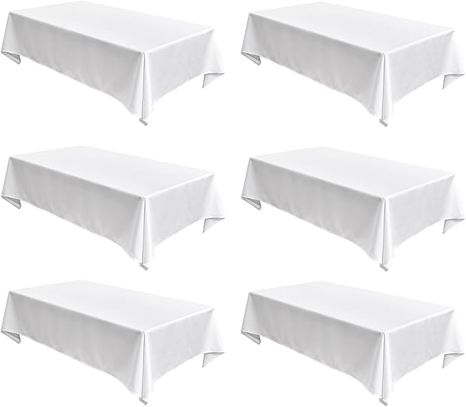 Fitable Faux Linen White Tablecloths for Rectangle Tables - 60 x 84 Inch - 6 Pack Fabric Textured Folding Table Clothes Faux Burlap 4 Ft Table Covers for Wedding, Party, Banquet, Birthday