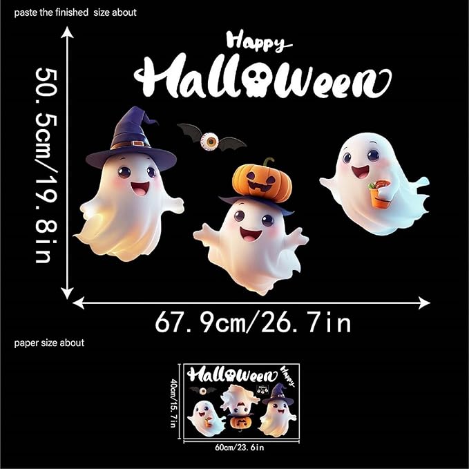 Halloween Window Clings for Glass Fall Static Cling Window Decals 1PCS Cute Ghost Pumpkin Autumn Reusable Window Stickers Home School Office Decorations