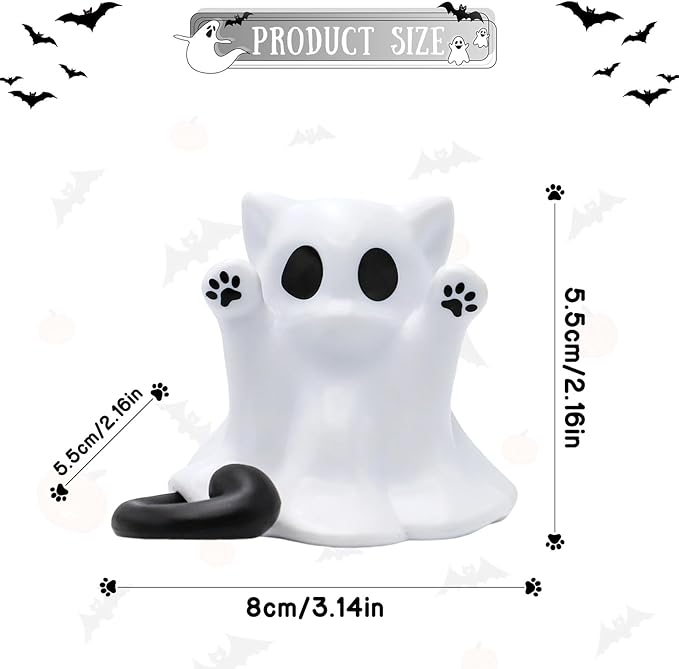 Halloween Ghost Statue Cute Spooky Figurines Desk Ornament Decorations Cartoon Mini Spooky Halloween Unique Cat Ghost Figurines for Festive Home and Office Desktop Decor Display Ornaments