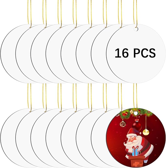 16 pcs Metal Sublimation Ornament Blanks,Christmas Ornaments Sublimation Christma Ornament Blanks for Christmas Tree Decor Blank Ornaments,DIY Handmade Crafts Double Sided Sublimation Ornaments