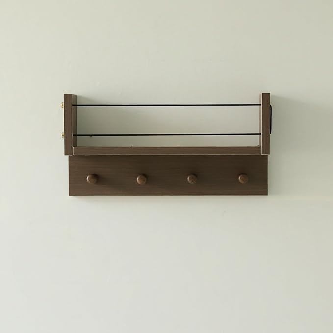 Entrance Coat Rack ,Coat Hooks, Wall-Mounted Wooden Hook Rack, Wall-Mounted Shelves are Very Suitable (Walnut Colored Finish-A)