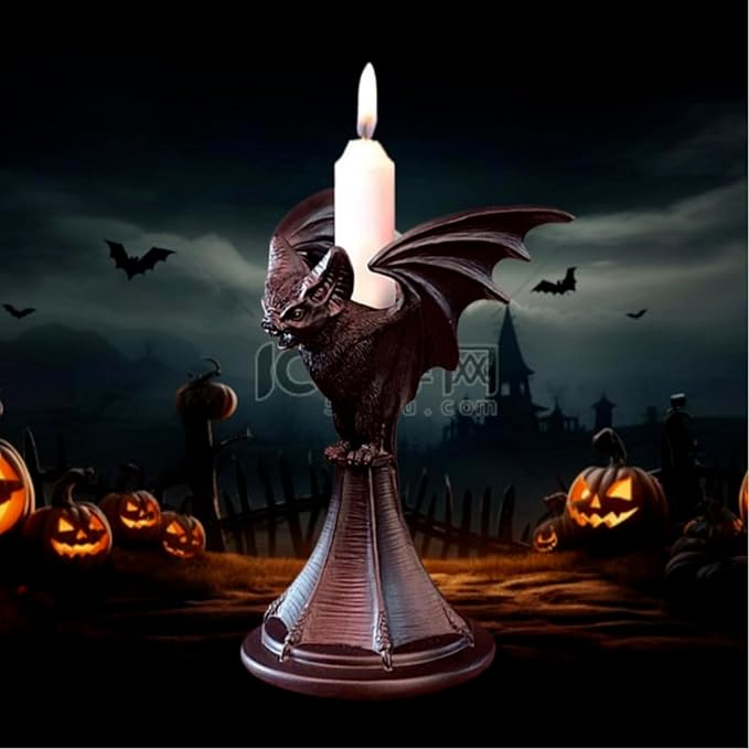 Gothic Candleholder Bat Candle Holder for Halloween, Resin Ornament, Home Desktop Decoration, Christmas Decor, Party Favors
