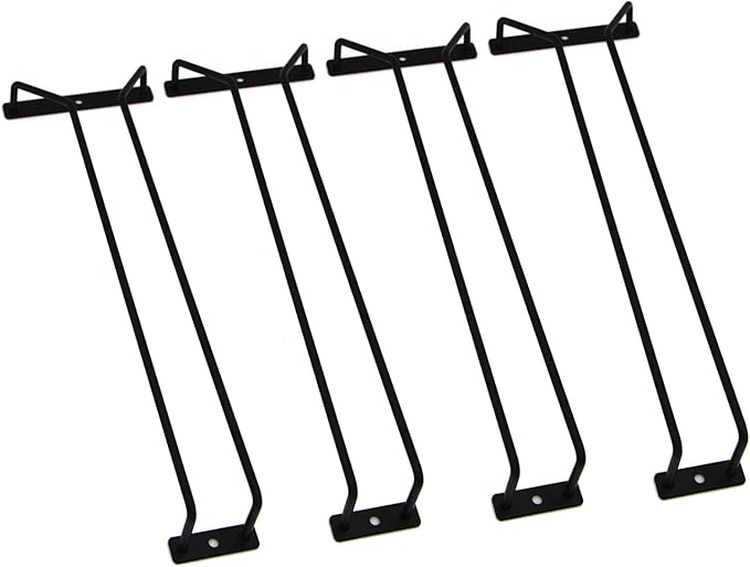 14-Inch Black Wine Glass Rack, Under Cabinet Wine Glass Holder Stainless Steel Stemware Rack - Hanging Stemware Holder for Cabinet Kitchen Bar, Set of 4